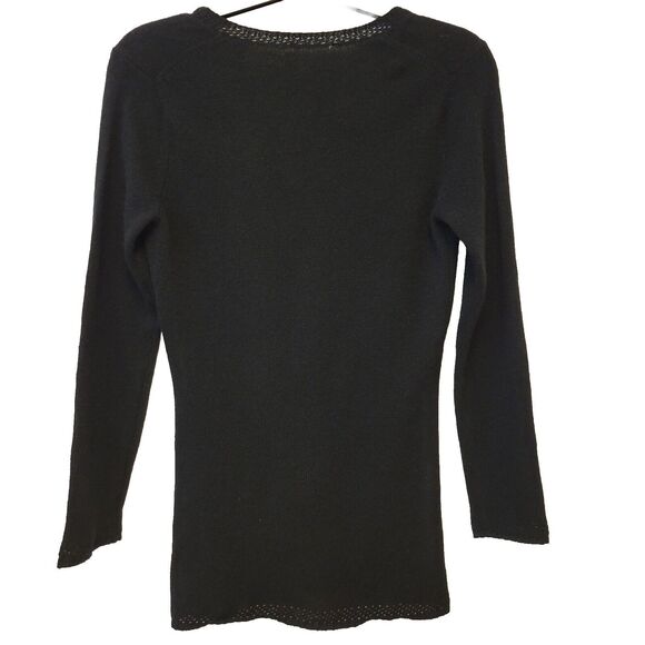 100% Cashmere V-neck Black Azure Finish Long Sleeve Women Sz XS Sweater - Picture 7 of 9